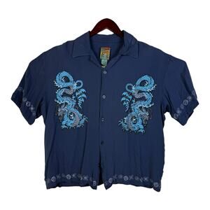 Pineapple Connection Shirt Mens XL Blue Dragon Graphic Button Up Short Sleeve